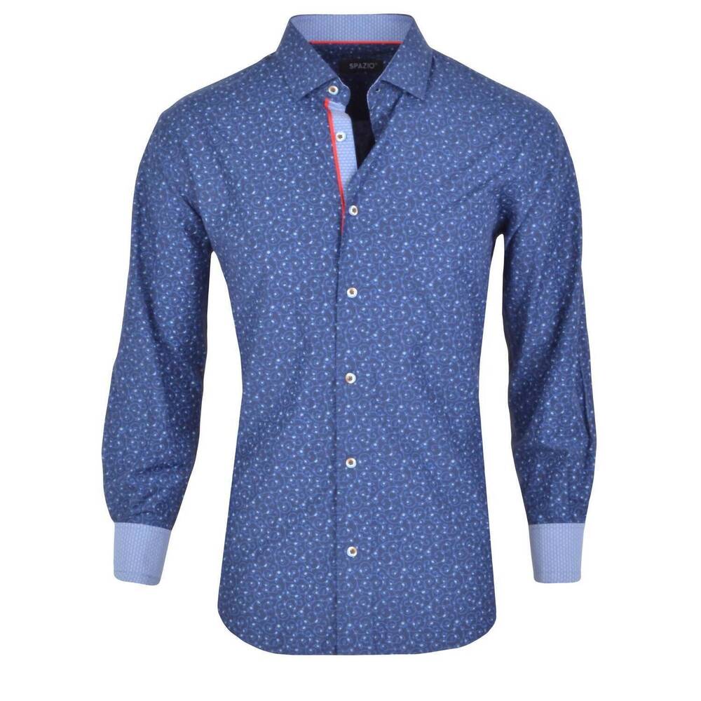 NEW SPAZIO men's vine print sport shirt in navy